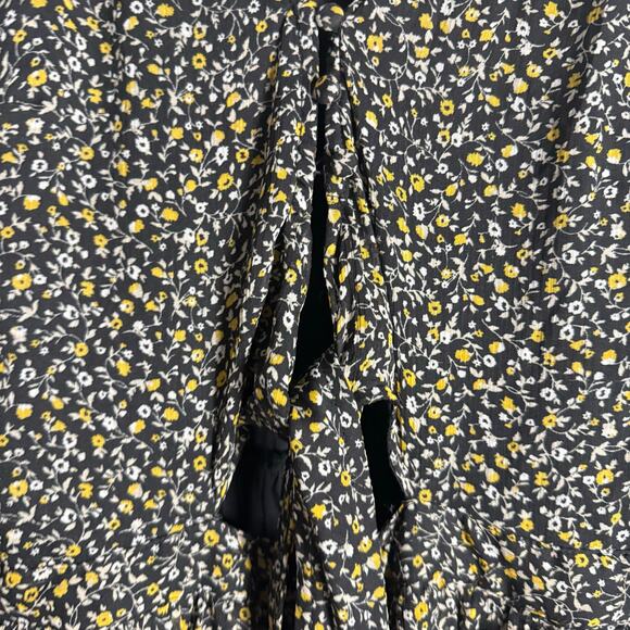 Abercrombie & Fitch Black Floral Tie Front Long Sleeve Ruffled Maxi Dress Small - Picture 9 of 10